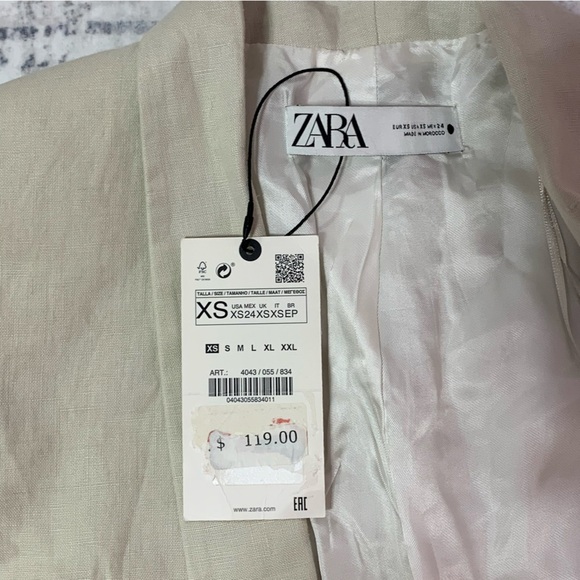 ZARA Cream Linen Open Blazer With 3/4 Sleeves XS - Picture 6 of 13